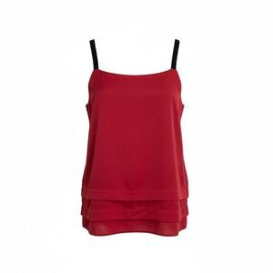 Apostrophe Satin Sleeveless Ruffle Trim Cami Tank Top Red Medium
